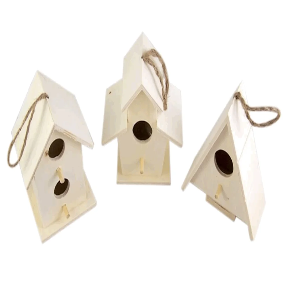 Set of 3 unfinished garden decoration natural solid wood kids DIY toy factory wholesale bird house kids