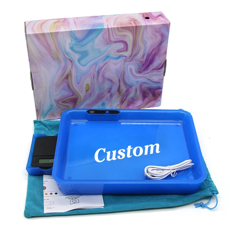 Wholesale 2021 Custom New Plastic Design Digital Pocket Scale Glow Up Weed Led Rolling Tray With Scale