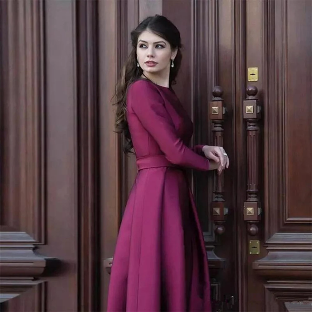 
ELPR0000657 2020 new purple bridesmaid dress long sleeve satin Muslim bridesmaid dress 