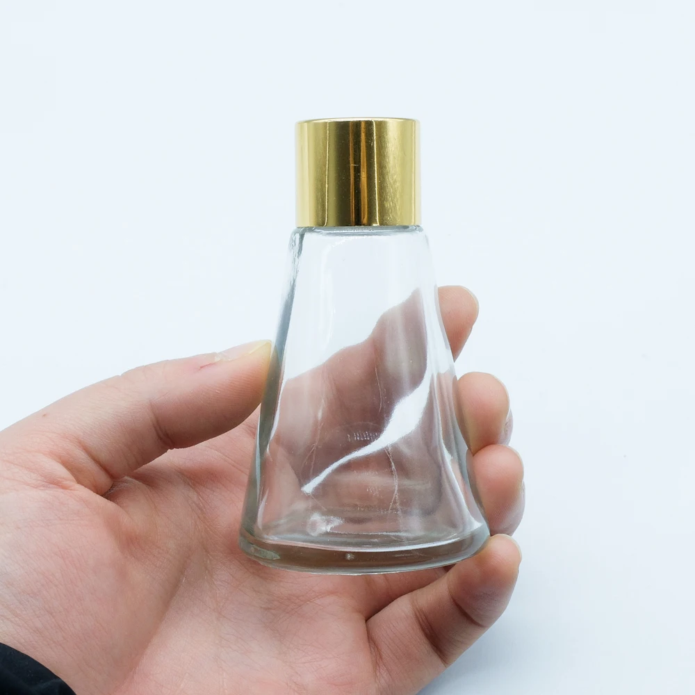 Top Supplier Luxury 50ml Small Clear Essential Oil Cosmetic Perfume Reed Diffusers Bottle with Rose Gold Mat Screw Lid/Cap/Top