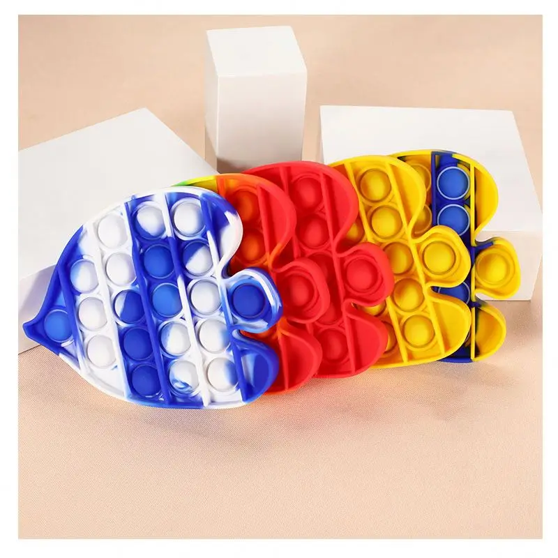 heart shape stress relief autism toy latest tie-dye push pop bubble silicone mini fidget toy for kids