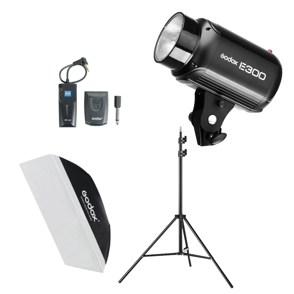 Godox E300 300Ws Photography Studio Flash Strobe Light + 50 x 70cm softbox + 180cm Light Stand + RT-16 Trigger Flash Kit