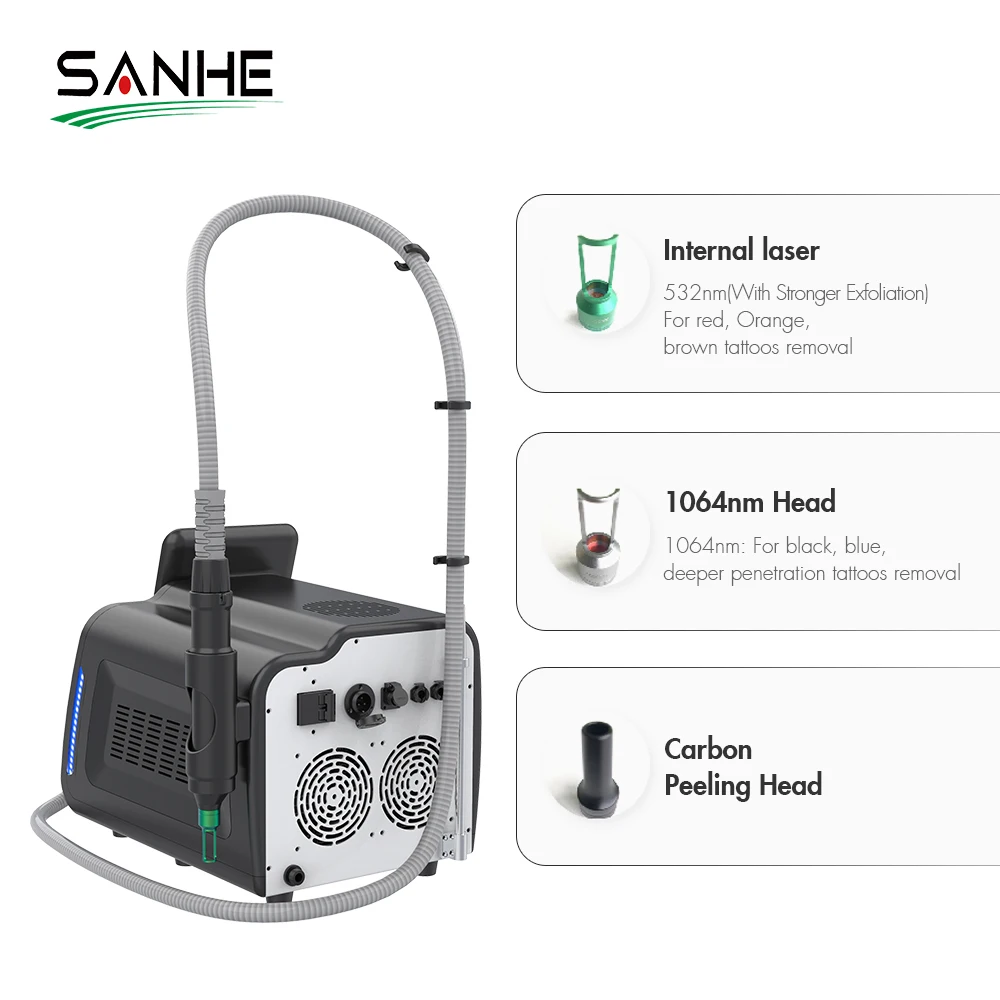 Portable Q-SWITCH ND YAG LASER Tattoo Removal Carbon Peeling Skin Whting Machine With 1064nm And 532nm Treatment Head