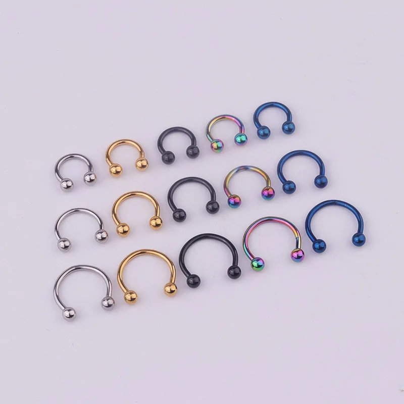 Wholesale Colorful Stainless Steel C-shaped Nose Ring Ball Horseshoe Shape Body Piercing Jewelry