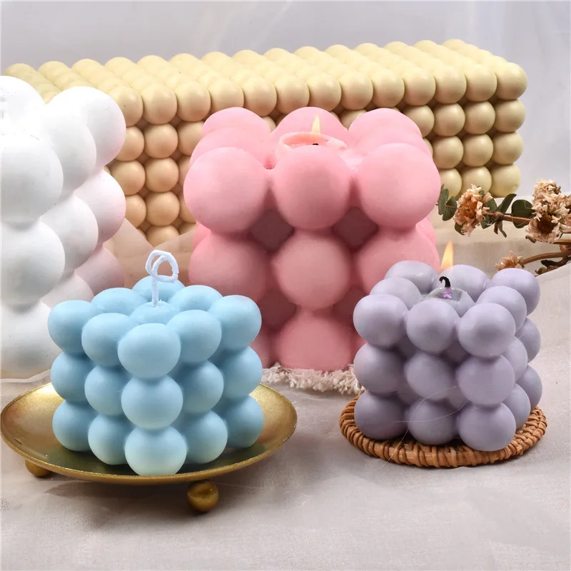 Beeman Home Decoration DIY Resin Crafts Casting Epoxy Resin Molds Geometric Shape 3d Cube Square Bubble Silicone Candle Mold