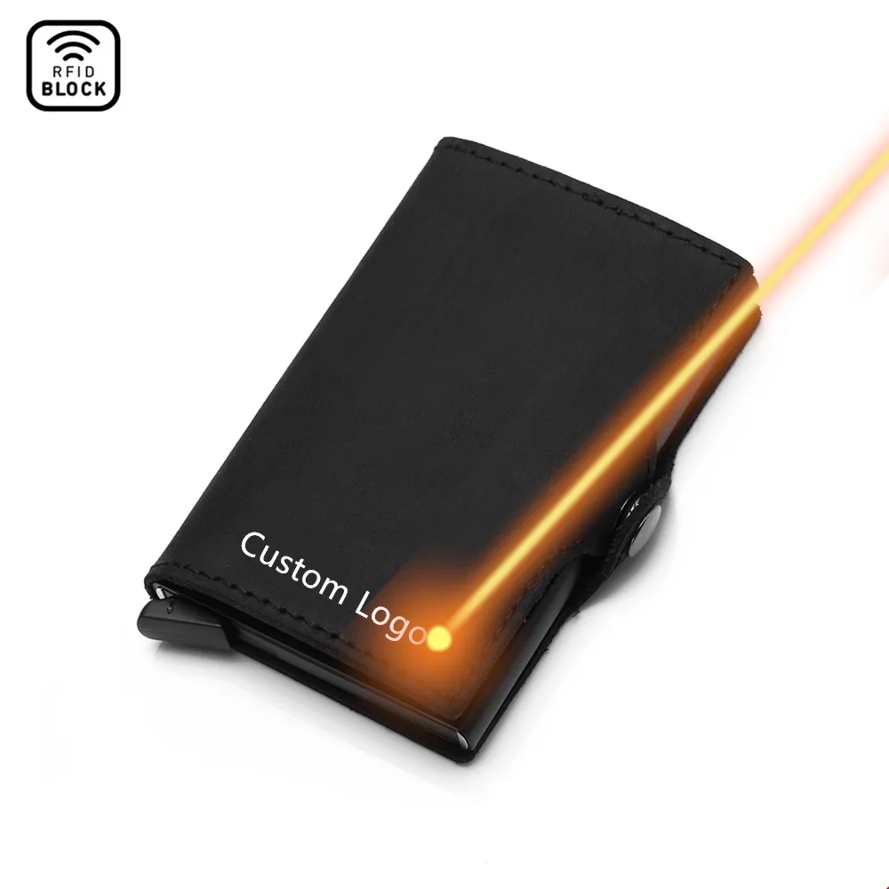 Новинка 2021, кошелек из натуральной кожи с защитой от кражи для мужчин и женщин, зажим для денег, держатель для кредитных карт, чехол для банковских карт, кошелек с логотипом на заказ