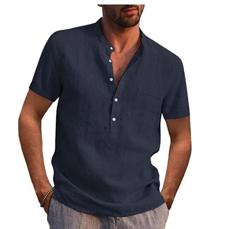 
New Shirts Custom Logo Boys Young Man Business Casual Linen Summer Shirts Custom Logo Shirts for Men Casual T-shirts Men 