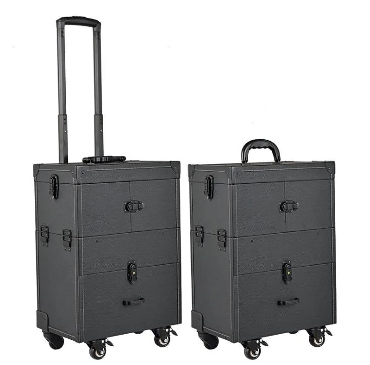 Makeup Train Case on wheels Lockable Artist Makeup Cosmetic Trolley Case