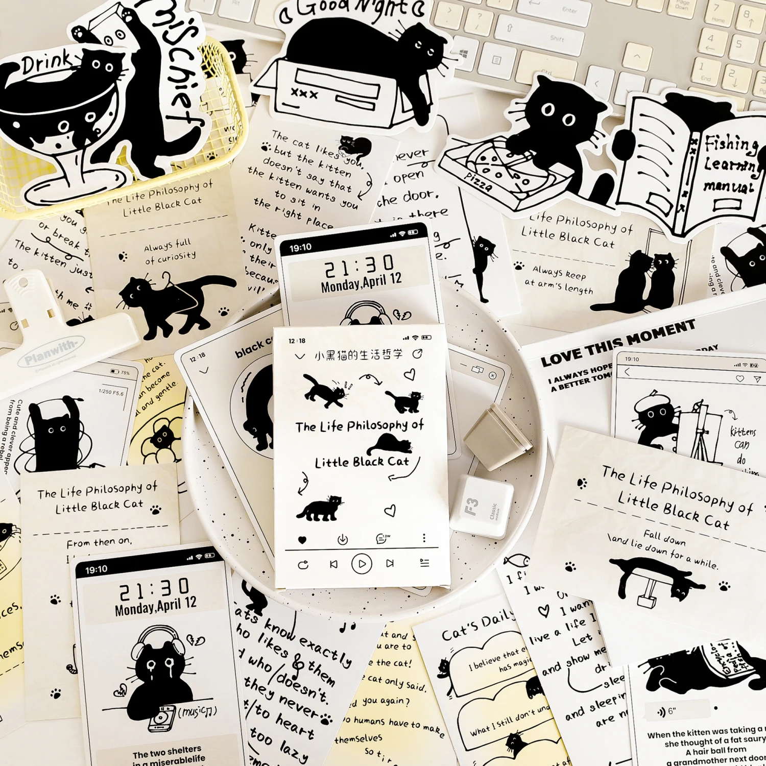 Mr. Paper 1 Design 30 Pcs/Box Postcard Cute Black Cat Cartoon Animal Decoration Postcard for Kid DIY Decoration