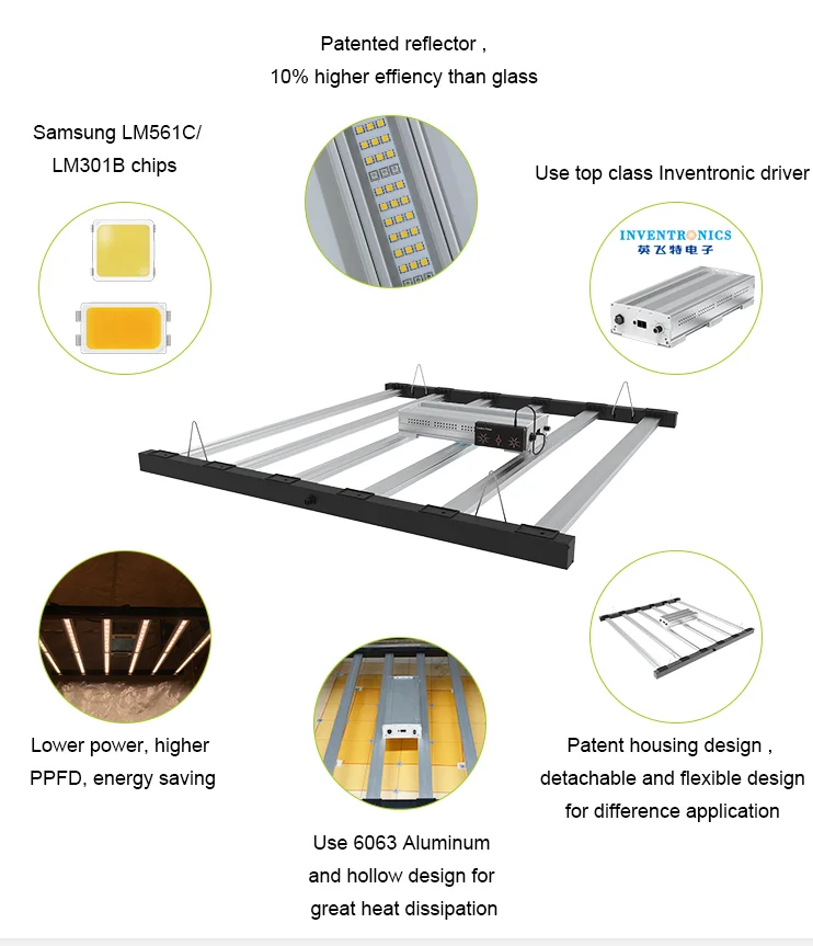 Samsung Profesional 10 bar 800w Luz Led Espectro Para Cultivo Lm301h Lm301b 630w 1000w Luces Cultivos De Interior Led Grow Light
