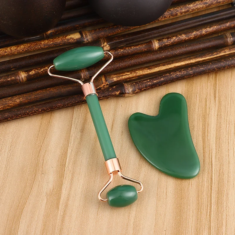 Massage Stick Muscle Roller Skin Vibrating Derma Green Jade Facial