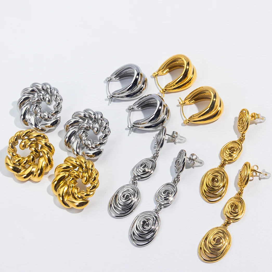 Stainless Steel Cast Charms Pendant Drop Dangle Earrings Double Layer Gold Plated U Shape Glossy Long Earrings