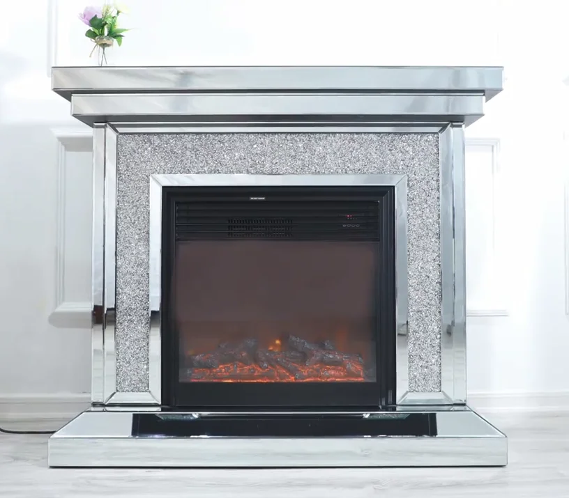 Modern Decorative Sparkle Crushed Diamond Mirrored Fireplace Other Fireplaces Indoor Decoration With Remote Control Freestanding