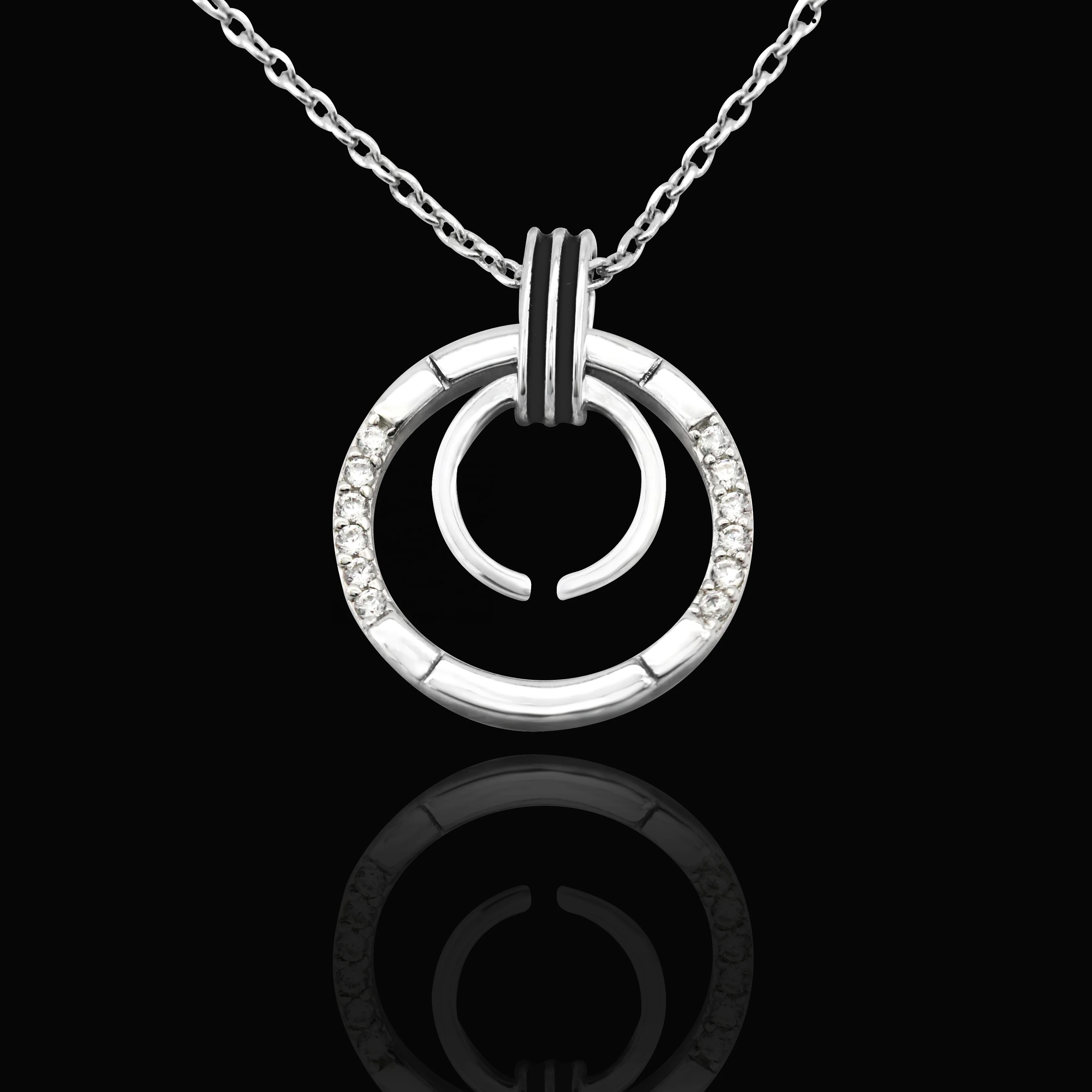 
China Manufactory Hot Sale Double Ring 925 Silver Jewelry Fashion Necklace 