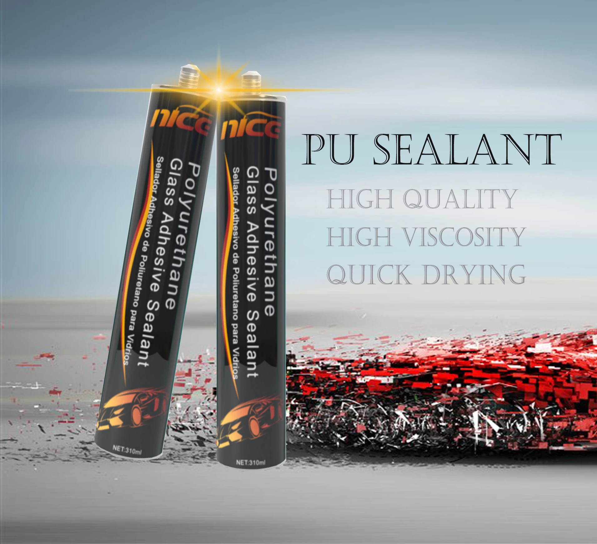 Automotive windshield PU polyurethane sealant soft package, black single component high-strength adhesive, glass adhesive