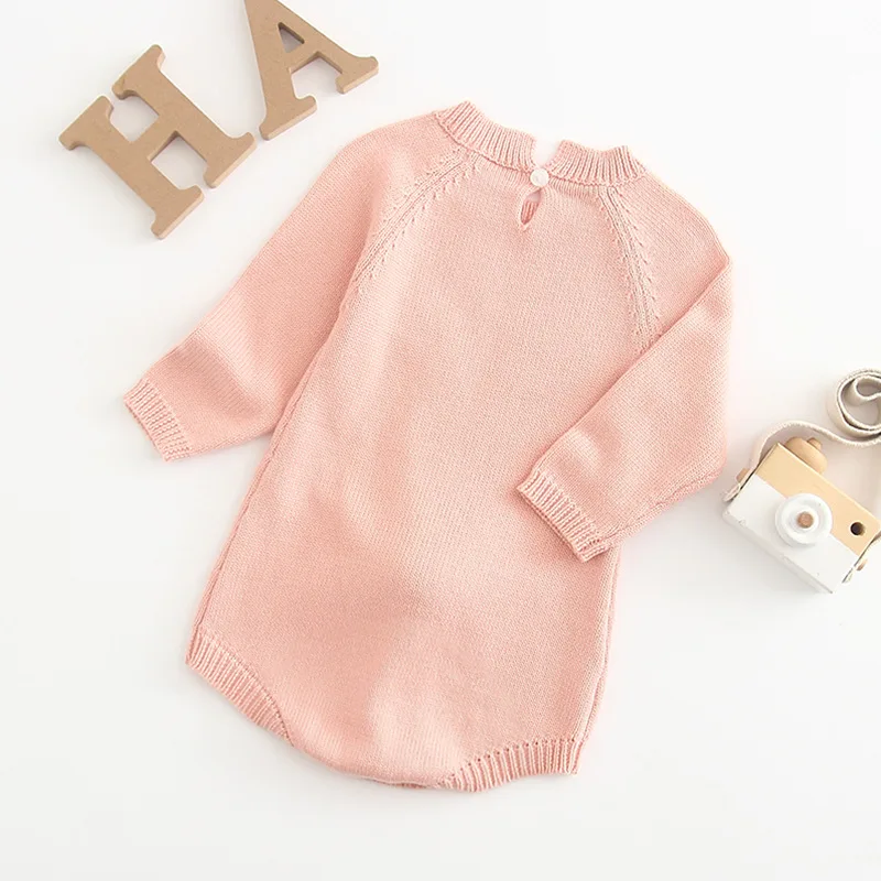
New Knitted Pink Newborn Infant Baby Romper Long Sleeve Baby Clothes 