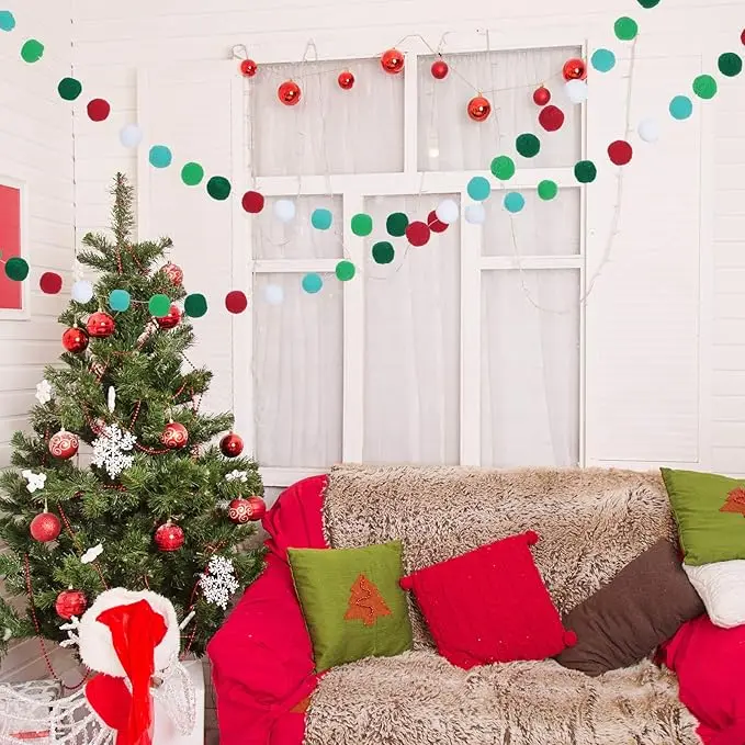 Colorful hairball string material bag  Christmas decoration magenta green and white mixed plush ball diy material pack