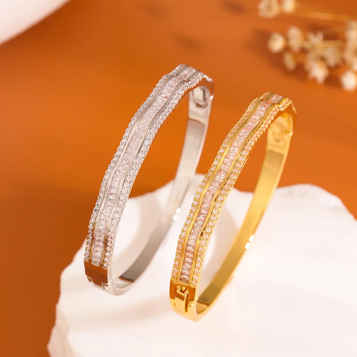 2024 New Trendy Water Ripple Design Bangles Luxury Jewelry Real Gold Pure Silver Plated Ocean Bangle