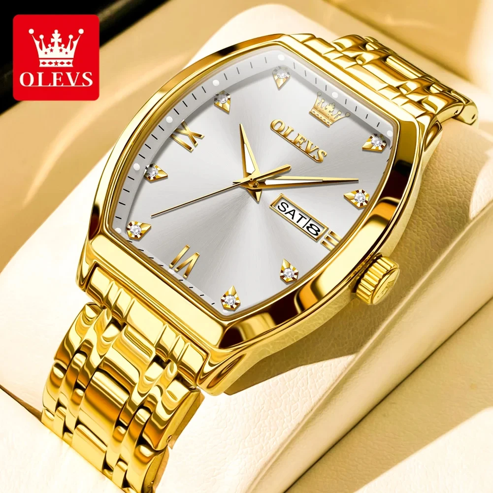 OLEVS 5528 TOP Brand Quartz Watch for Men Luxury Diamond Elegant Stainless steel Tonneau Dial Waterproof Luminous Men Wristwatch