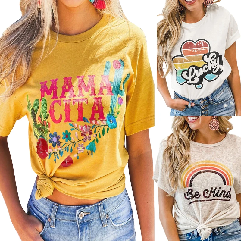 
Factory Wholesale Custom Summer Camiseta Mujer Round Neck Oversized Ladies Tee T Shirt Women 