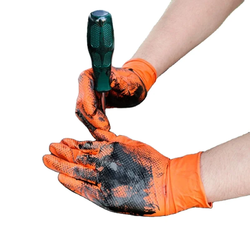 Wholesale Diamond Grip Industrial Black Nitrile Gloves nitrile vinyl blending garage duty car repair Black mechanical gloves