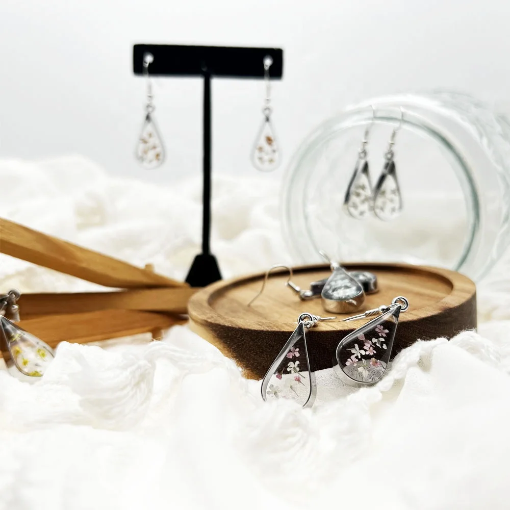 Fashion Hawaii Jewelry Clear resin floral Pendant Stainless Steel  Earrings Women Accessories