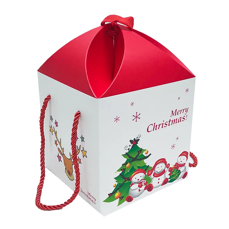 Custom Christmas Gift Box Santa Prints Gift Box Christmas Paper Candy Gift Packaging Apple Boxes with Handle