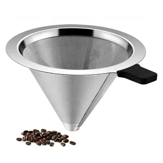 Reusable cone shaped stainless steel coffee strainer coffee dripper metal coffee filter