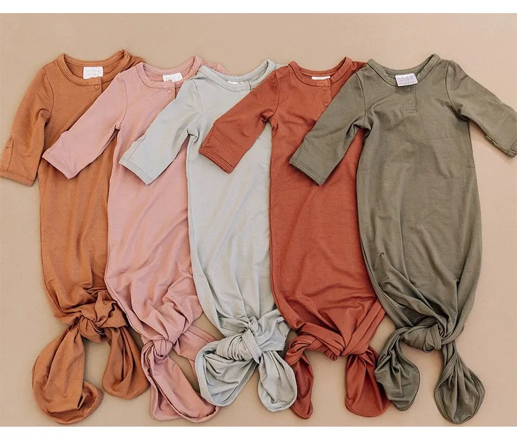 Оригинальный OEM ODM одежда для новорожденных малышей мальчиков и девочек 100% чесаный хлопок детское спальное платье с узлом