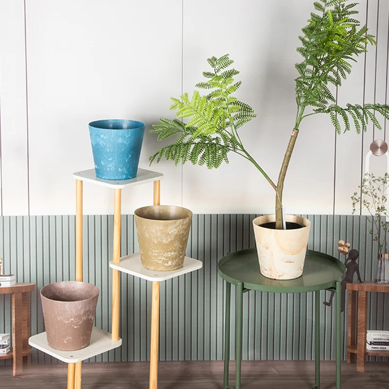 YICAI Various Sizes Of Plastic Flower Pots Stone Grain Artificial Tree Decorative Pots Imitation Stone Round Pots