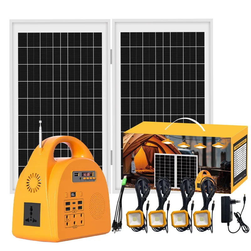 Portable Energy Station Generator with Solar Panel Bulb Mp3 Radio Rechargeable Power Station for Outdoor Travel and Camping