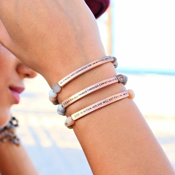  Wholesale Inspire Jewelry Adjustable Bracelets Natural Gemstones Engraved Mantra Inspirational Beads