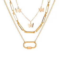 24K Gold Filled Plated Jewelry Necklace Diamond Beaded Chain Necklace Custom Butterfly Heart Women Charm