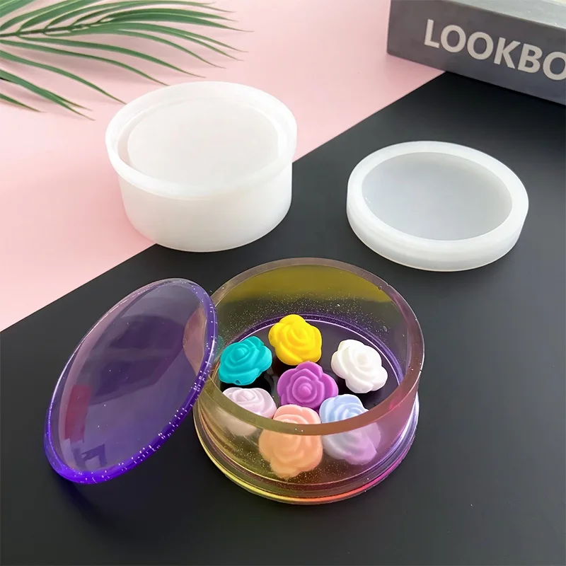 New Custom DIY Round Shape 3D Jewelry Storage Box Silicone Mold for Plaster Gypsum Epoxy Resin
