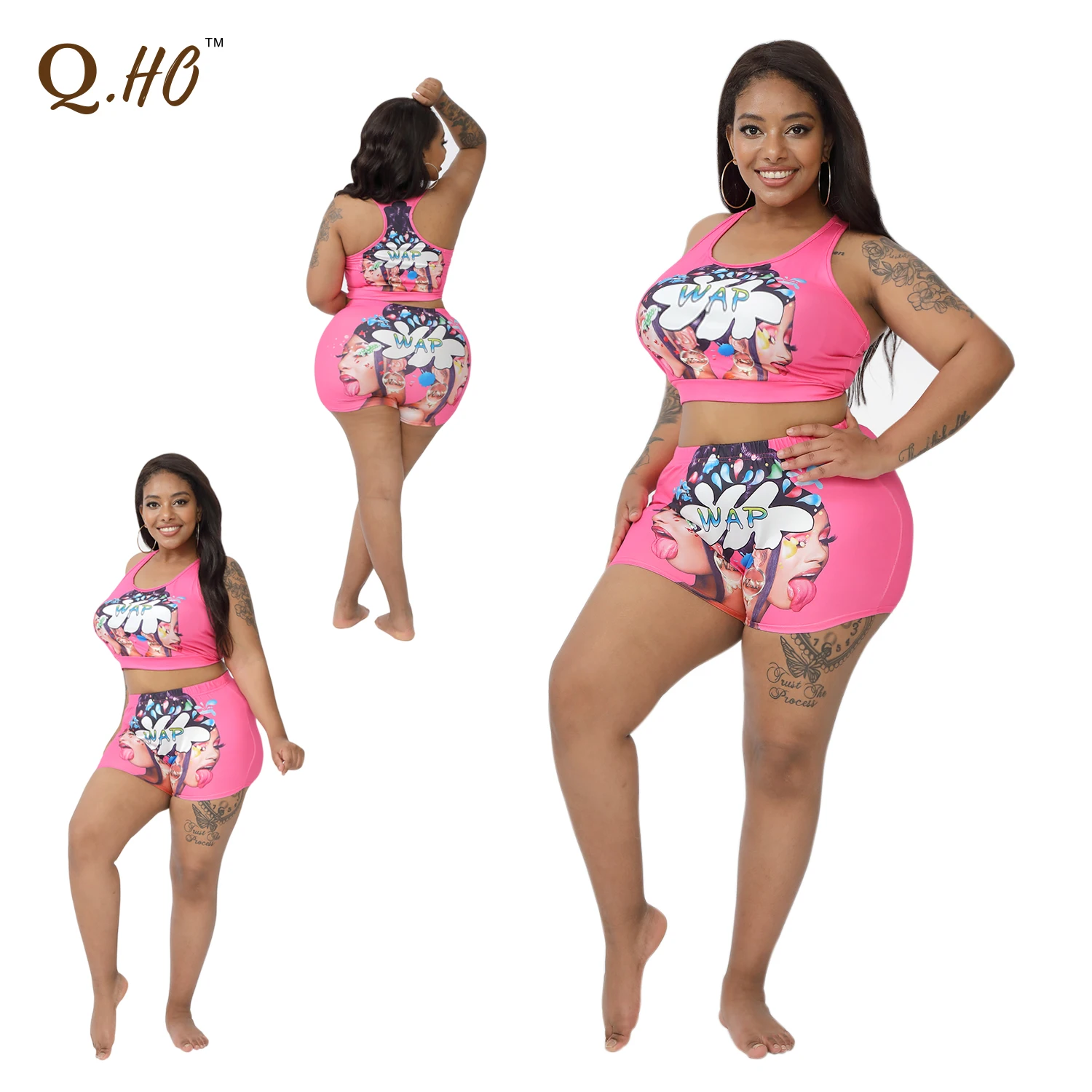 Хлопковые женские шорты, боксеры с индивидуальным логотипом, шорты, топы и шорты с завязкой, дизайнерские женские шорты из двух частей