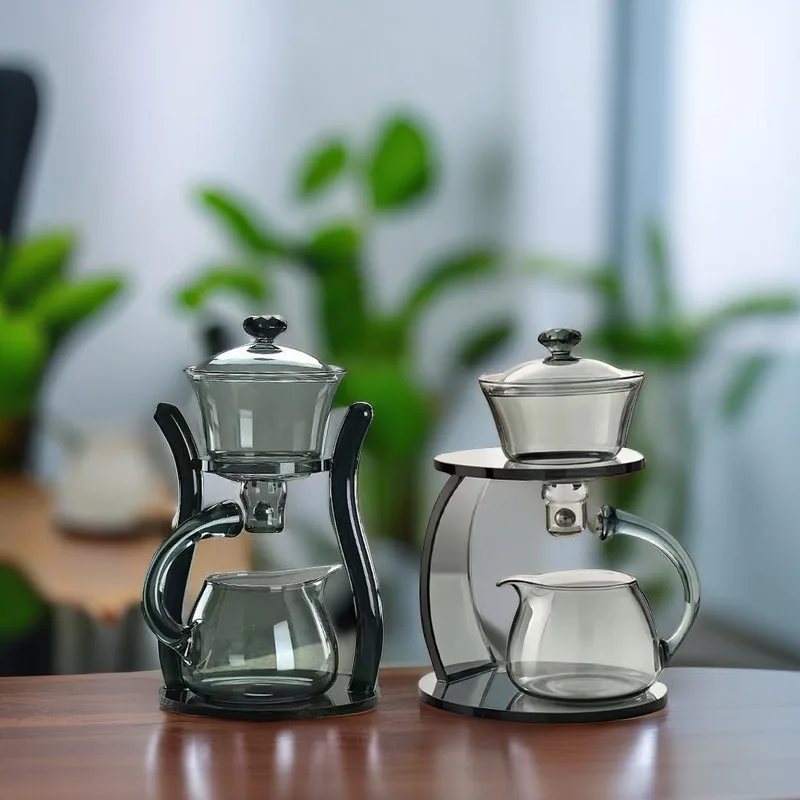 Heat-Resistant Semi-automatic Magnetic Water Diversion Rotating lid Glass Teapot Creative Lazy High Borosilicate