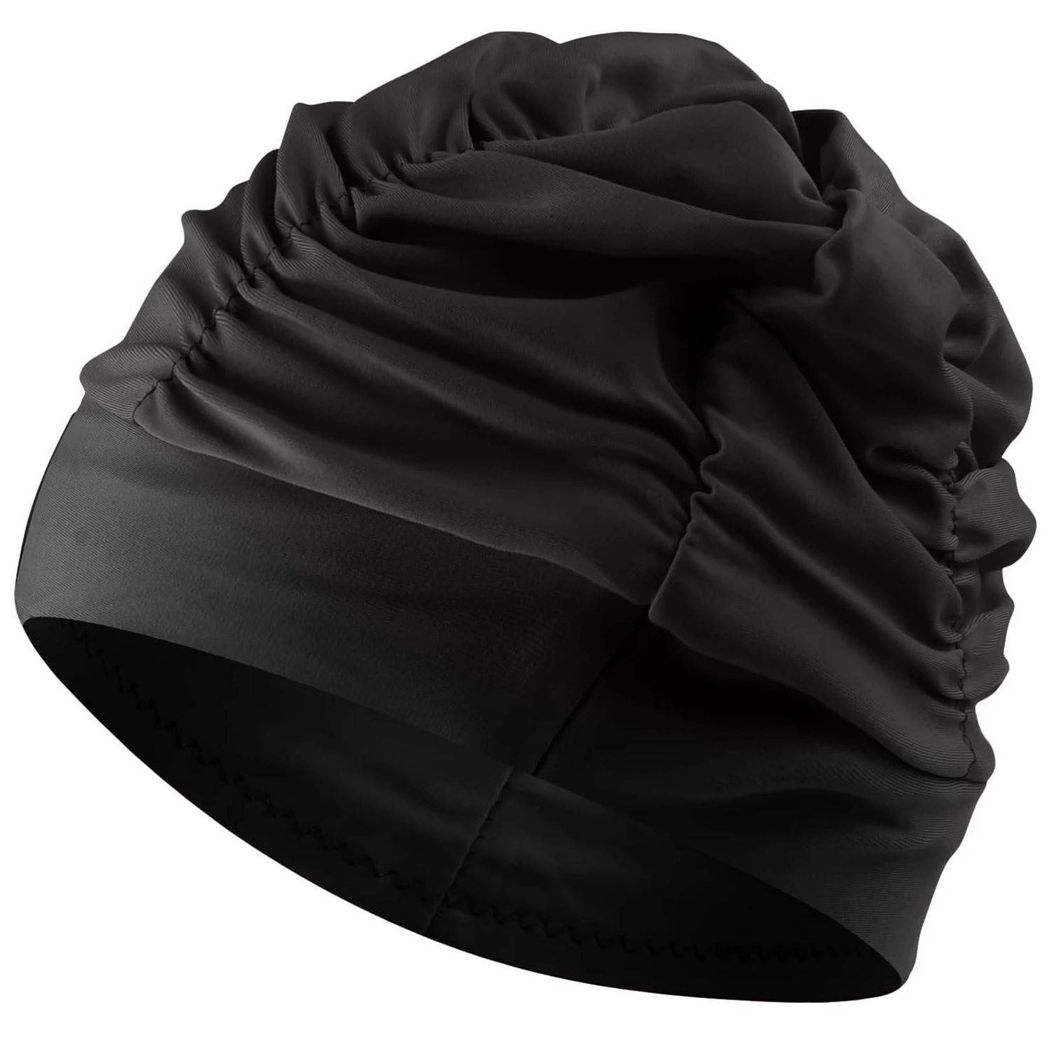 HZM-60890 Fabric Swim Cap for Women Swimming for Long Hair Swim Cap Pleated Elastic Comfort Bathing Cap Keep Hairstyle Unchanged