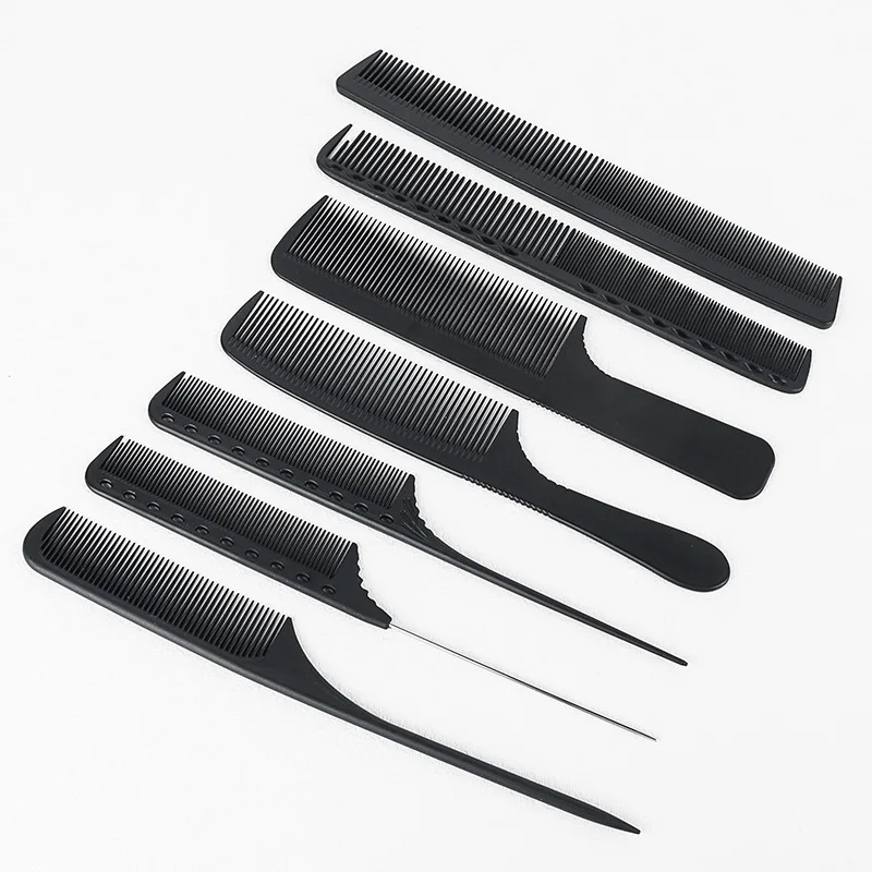 Professional Heat Resistant Salon Black Metal Pin Tail Antistatic Comb Hard Carbon Cutting Comb Hair Trimmer