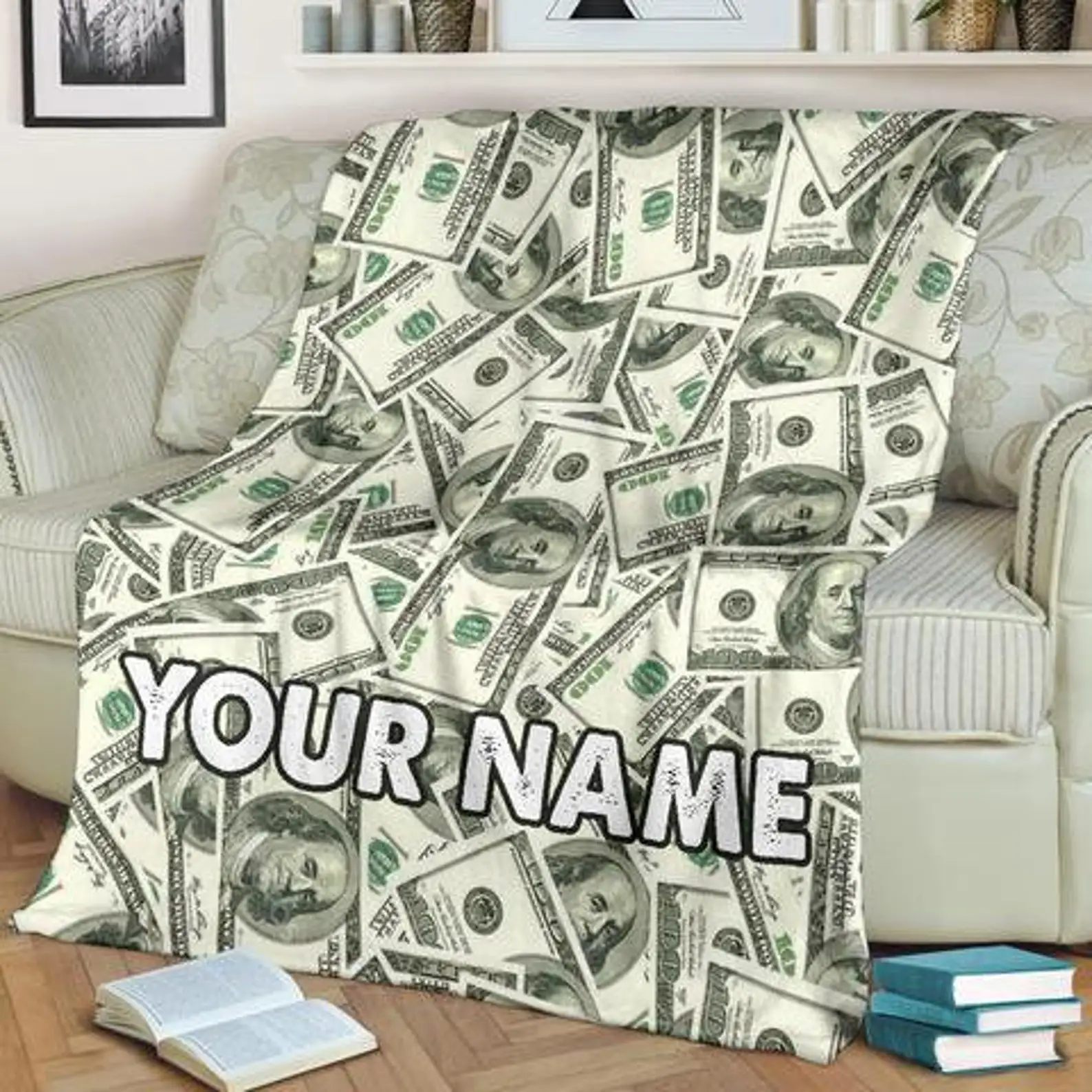 custom dollar printing blanket thick flannel fleece soft blanket as gift custom design print throw blanket