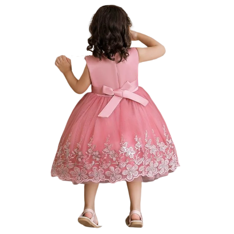 Kids Fancy Embroidery Flower Dress 0-5 Years Old Baby Girl Children Net Frock Design Stylish Wedding Party Dress For Kids