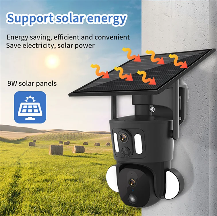 4MP Pir Ptz Dual Lens UBOX APP 9W Solar Wifi Battery Camera