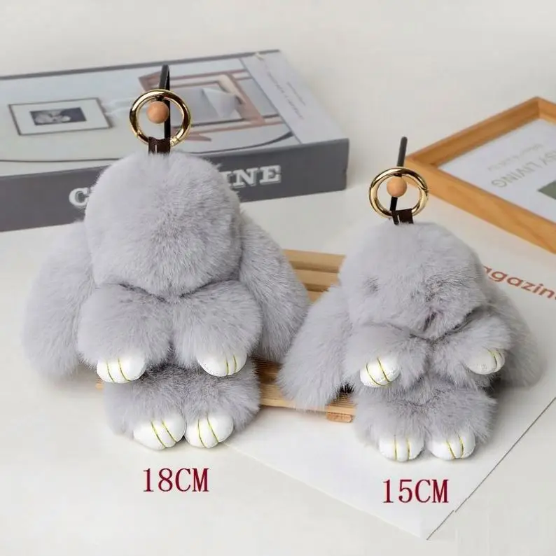 Bunny Plushie keychain toy Cute Soft Faux Fur Fluffy Bunny Pom Pom Key Chain bag charm Pendant Plush Doll Fluffy Rabbit Keychain