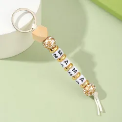 Factory Direct Sale MAMA Letter Leopard Silicone Beads Keychain For Girls Bag Pedant Women Car keyring