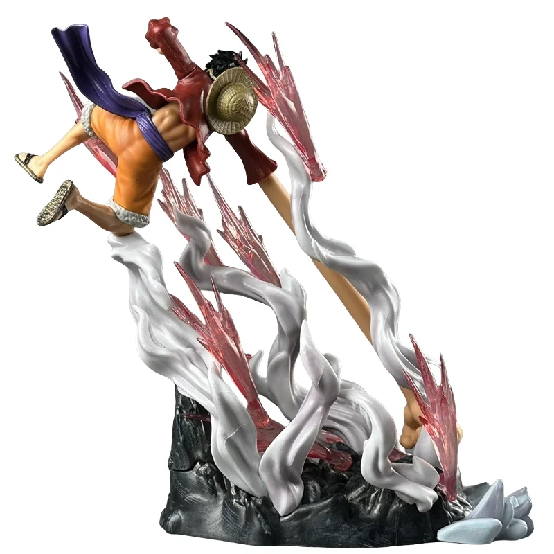 One Pieced Action Figure GK Wholesale of Machine Gun Road Flying Hand Rubber Fruit Battle Scene Anime Handmade Model Decoration
