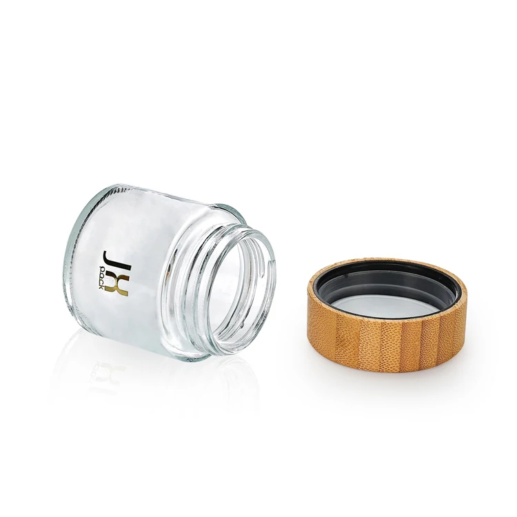 High end 1 2 3 4 oz empty round shape spice storage childproof food container clear honey glass jar with wooden lid
