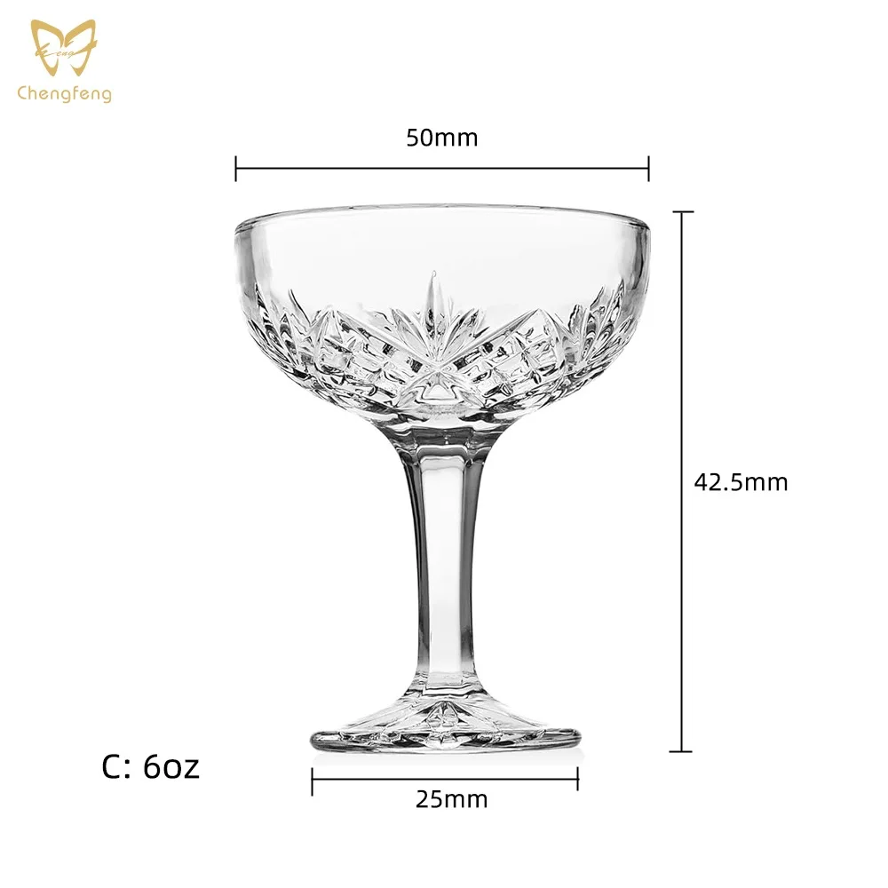 6 oz Crystal Champagne Coupe Cocktail Glass Parties Celebrations Hand Carved Drinking Glassware