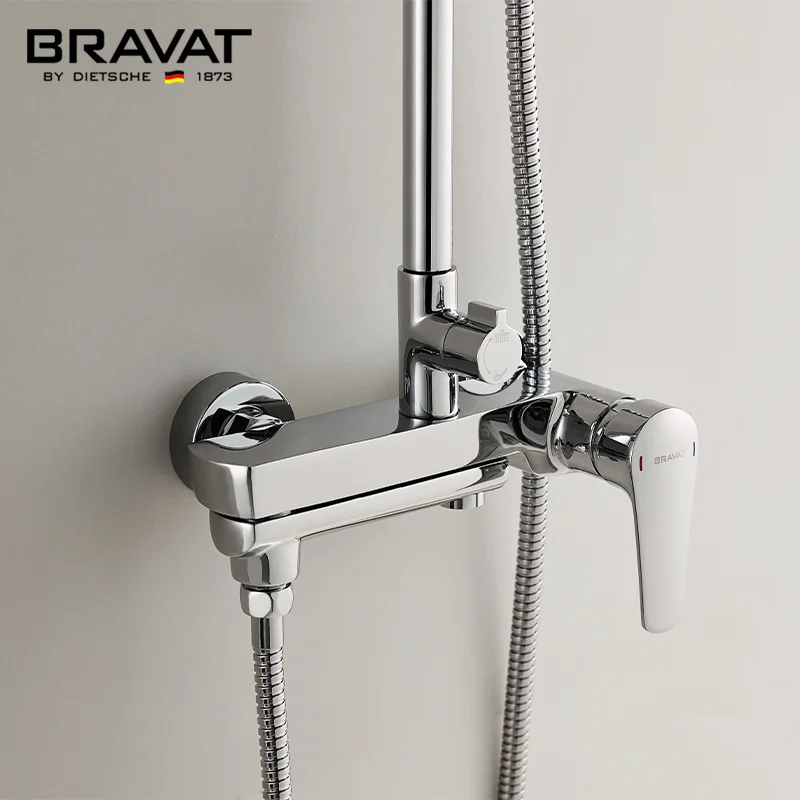 Bravat Modern style Exposed Shower Zinc handle Faucet Wall-Mounted Chrome Shower Faucet for Bathroom