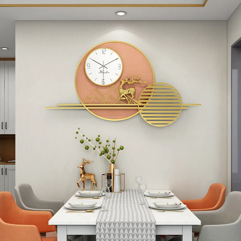 Minimalist wall clock modern light luxury lucky copper deer wall clock living room exquisite fashion wall clock 3d
