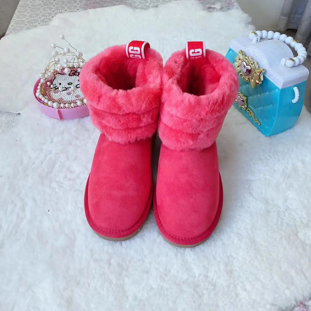Drop Shipping 2021 New Adult Little Girl Children Kids Designer Waterproof Wholesale Fur Winter Snow Boots