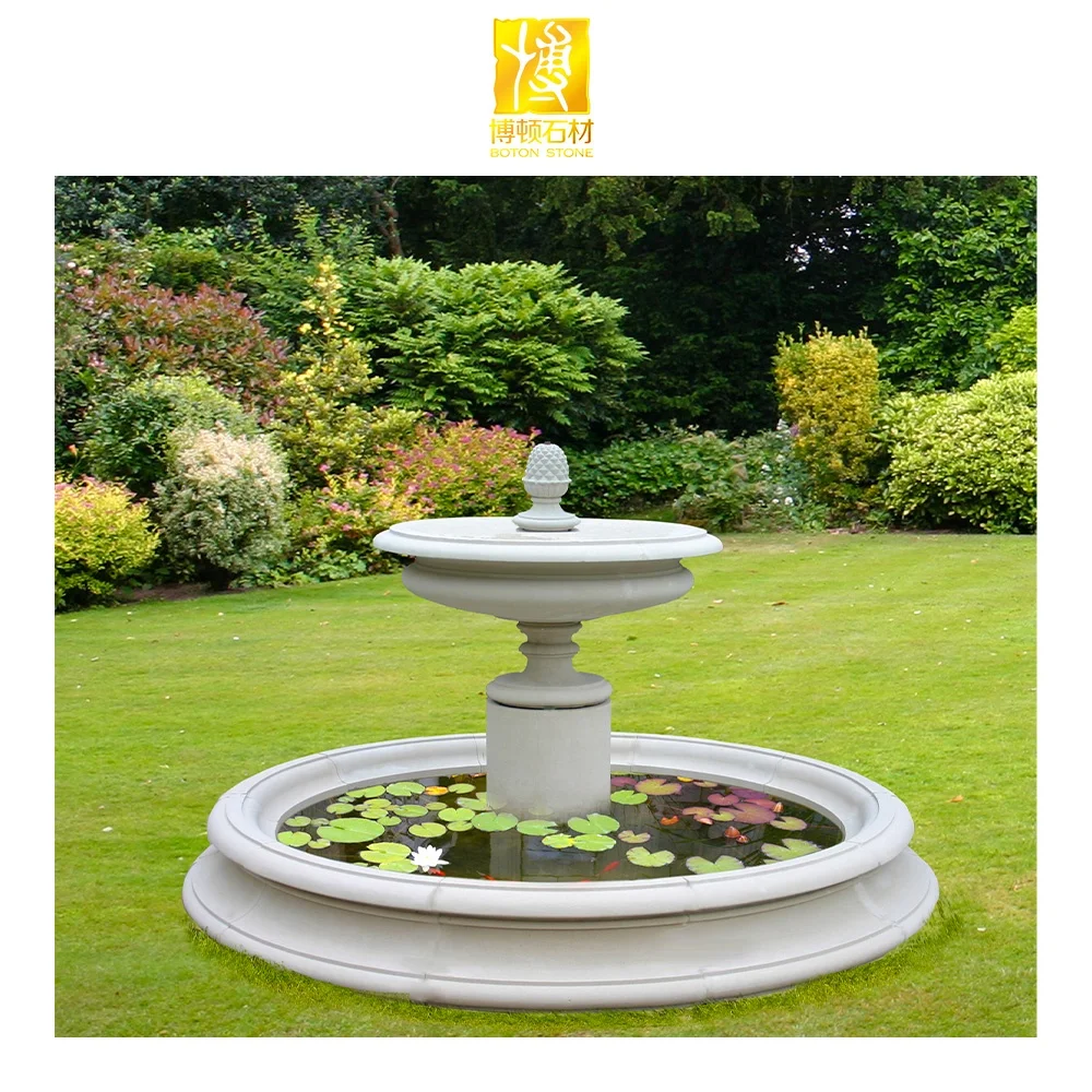 BOTON STONE Marble Water Fountain Outdoor Marble Fountain and Sculpture with Angel and Lion